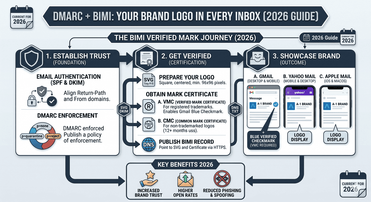 DMARC + BIMI: Show Your Brand Logo in Gmail, Yahoo & Apple Mail (2026 Guide)